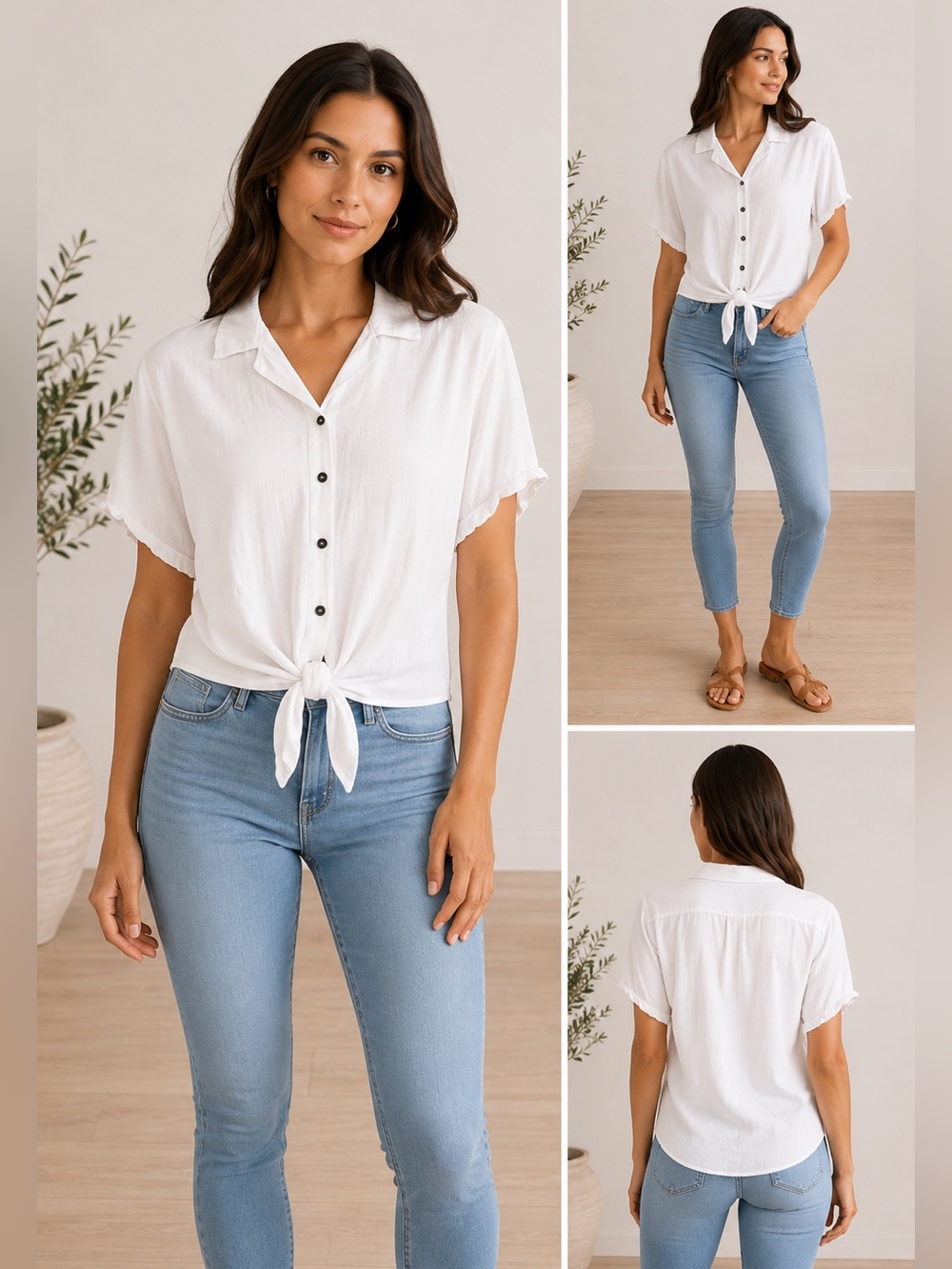 Classic Tie-Front Button-Up Women's Top - White